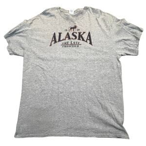 Alaska The Last Frontier T Shirt Mens L Gray Graphic Moose 1959 Tourist Travel